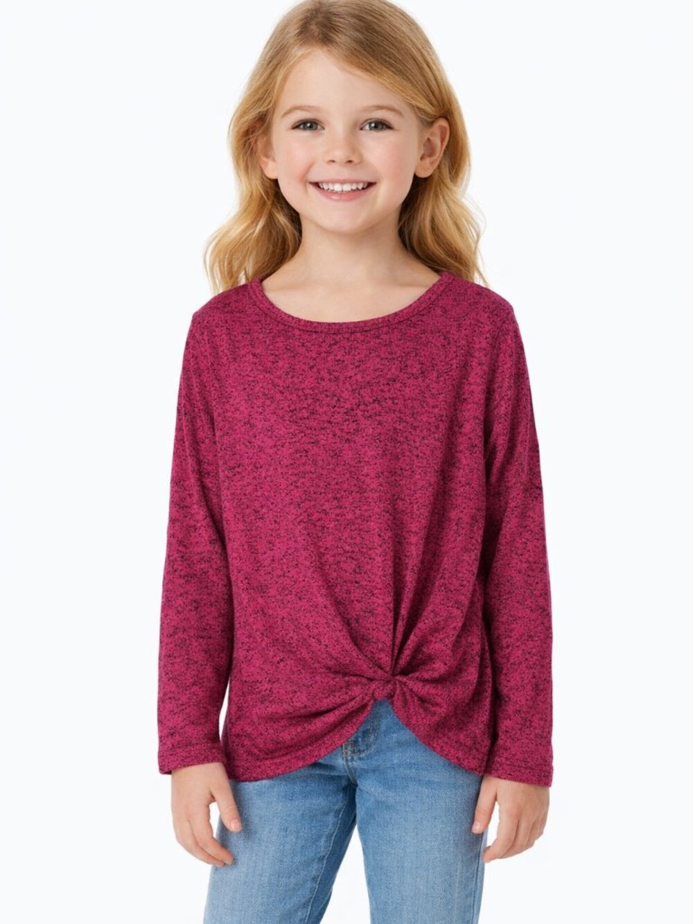 Wonder Nation Girls Marled Knit Tee · Pink · Long Sleeve · Size 6/6X